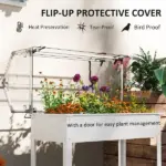 Outsunny Elevated Garden Box with Greenhouse Cover, Raised Garden Bed with Legs and Drainage Hole for Vegetables, White - Image 4