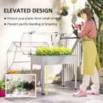 Outsunny Elevated Garden Box with Greenhouse Cover, Raised Garden Bed with Legs and Drainage Hole for Vegetables, White - Image 5