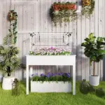 Outsunny Elevated Garden Box with Greenhouse Cover, Raised Garden Bed with Legs and Drainage Hole for Vegetables, White - Image 8