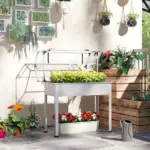 Outsunny Elevated Garden Box with Greenhouse Cover, Raised Garden Bed with Legs and Drainage Hole for Vegetables, White - Image 10