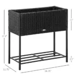 Elevated Metal Garden Bed with Rattan Look and Tool Storage, Modern Design, Black - Image 3