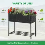 Elevated Metal Garden Bed with Rattan Look and Tool Storage, Modern Design, Black - Image 4