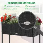 Elevated Metal Garden Bed with Rattan Look and Tool Storage, Modern Design, Black - Image 5