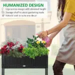 Elevated Metal Garden Bed with Rattan Look and Tool Storage, Modern Design, Black - Image 6