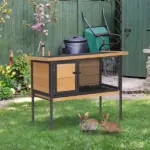 PawHut Elevated Outdoor Rabbit Hutch Wooden Pet House Bunny Cage with Removable Tray 36L x 17.75W x 27.5H Natural - Image 2