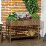 Outsunny Elevated Planter Box Stand Wooden with 8 Slots and Shelf Dark Brown for Garden Space Efficiency - Image 2