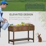Outsunny Elevated Planter Box Stand Wooden with 8 Slots and Shelf Dark Brown for Garden Space Efficiency - Image 6