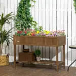 Outsunny Elevated Planter Box Stand Wooden with 8 Slots and Shelf Dark Brown for Garden Space Efficiency - Image 10