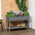 Elevated Planter Box Stand Wooden with 8 Slots and Shelf Dark Grey for Herbs Veggies Flowers - Image 2