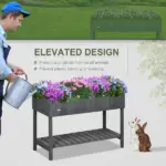 Elevated Planter Box Stand Wooden with 8 Slots and Shelf Dark Grey for Herbs Veggies Flowers - Image 6