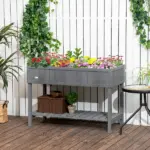Elevated Planter Box Stand Wooden with 8 Slots and Shelf Dark Grey for Herbs Veggies Flowers - Image 10