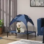 PawHut Elevated Portable Dog Cot Pet Bed with UV Protection Canopy Shade, 30 inch, Dark Blue - Image 2