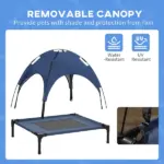 PawHut Elevated Portable Dog Cot Pet Bed with UV Protection Canopy Shade, 30 inch, Dark Blue - Image 6