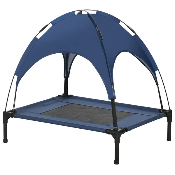elevated-portable-dog-cot-pet-bed-with-uv-protection-canopy-shade-30-inch-dark-blue.webp PawHut Elevated Portable Dog Cot Pet Bed with UV Protection Canopy Shade, 30 inch, Dark Blue - Image 1