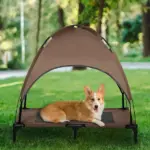 PawHut Elevated Portable Dog Cot Pet Bed with UV Protection Canopy Shade, 36 inch, Coffee - Image 2
