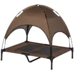 PawHut Elevated Portable Dog Cot Pet Bed with UV Protection Canopy Shade, 36 inch, Coffee