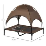 PawHut Elevated Portable Dog Cot Pet Bed with UV Protection Canopy Shade, 36 inch, Coffee - Image 3