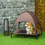 PawHut Elevated Portable Dog Cot Pet Bed with UV Protection Canopy Shade, 36 inch, Coffee - Image 10