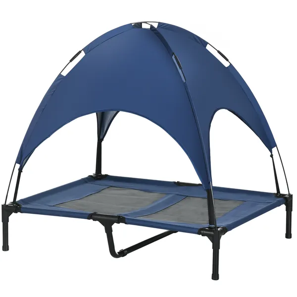 elevated-portable-dog-cot-pet-bed-with-uv-protection-canopy-shade-36-inch-dark-blue.webp Elevated Portable Dog Cot Pet Bed with UV Protection Canopy Shade, 36 inch, Dark Blue - Image 1