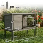 PawHut Elevated Rabbit Hutch Outdoor, Wooden Rabbit Cage Bunny House with Pull-out Tray and Openable Plastic Roof - Image 2
