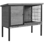 PawHut Elevated Rabbit Hutch Outdoor, Wooden Rabbit Cage Bunny House with Pull-out Tray and Openable Plastic Roof