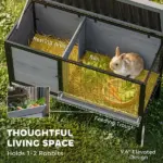 PawHut Elevated Rabbit Hutch Outdoor, Wooden Rabbit Cage Bunny House with Pull-out Tray and Openable Plastic Roof - Image 3