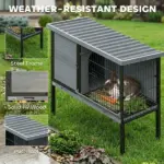 PawHut Elevated Rabbit Hutch Outdoor, Wooden Rabbit Cage Bunny House with Pull-out Tray and Openable Plastic Roof - Image 4