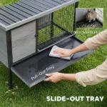PawHut Elevated Rabbit Hutch Outdoor, Wooden Rabbit Cage Bunny House with Pull-out Tray and Openable Plastic Roof - Image 5