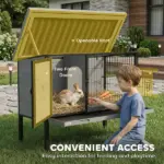 PawHut Elevated Rabbit Hutch Outdoor, Wooden Rabbit Cage Bunny House with Pull-out Tray and Openable Plastic Roof - Image 6