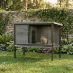 PawHut Elevated Rabbit Hutch Outdoor, Wooden Rabbit Cage Bunny House with Pull-out Tray and Openable Plastic Roof - Image 7