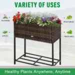 Elevated Rattan Planter Box with Tool Storage, Indoor/Outdoor, 28" High - Image 4