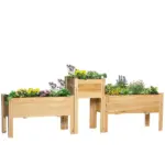 Outsunny Elevated Wood Planter Box Set of 3 Raised Garden Bed with Legs Liner for Vegetables Herbs Flowers Backyard Patio