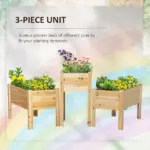 Outsunny Elevated Wood Planter Box Set of 3 Raised Garden Bed with Legs Liner for Vegetables Herbs Flowers Backyard Patio - Image 4