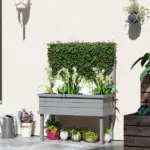 Elevated Wood Planter with Trellis for Climbing Plants, Raised Garden Bed with Legs and Drainage Holes, Gray - Image 2