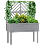Elevated Wood Planter with Trellis for Climbing Plants, Raised Garden Bed with Legs and Drainage Holes, Gray - Image 11