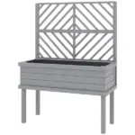 Elevated Wood Planter with Trellis for Climbing Plants, Raised Garden Bed with Legs and Drainage Holes, Gray
