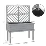 Elevated Wood Planter with Trellis for Climbing Plants, Raised Garden Bed with Legs and Drainage Holes, Gray - Image 3