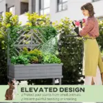 Elevated Wood Planter with Trellis for Climbing Plants, Raised Garden Bed with Legs and Drainage Holes, Gray - Image 7