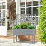Elevated Wood Planter with Trellis for Climbing Plants, Raised Garden Bed with Legs and Drainage Holes, Gray - Image 8