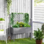 Elevated Wood Planter with Trellis for Climbing Plants, Raised Garden Bed with Legs and Drainage Holes, Gray - Image 9
