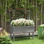 Elevated Wood Planter with Trellis for Climbing Plants, Raised Garden Bed with Legs and Drainage Holes, Gray - Image 10