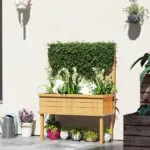 Outsunny Elevated Wood Planter with Trellis for Climbing Plants, Raised Garden Bed with Legs and Drainage Holes, Natural Wood - Image 2
