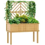Outsunny Elevated Wood Planter with Trellis for Climbing Plants, Raised Garden Bed with Legs and Drainage Holes, Natural Wood - Image 11