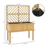 Outsunny Elevated Wood Planter with Trellis for Climbing Plants, Raised Garden Bed with Legs and Drainage Holes, Natural Wood - Image 3