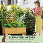 Outsunny Elevated Wood Planter with Trellis for Climbing Plants, Raised Garden Bed with Legs and Drainage Holes, Natural Wood - Image 7