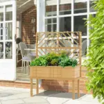 Outsunny Elevated Wood Planter with Trellis for Climbing Plants, Raised Garden Bed with Legs and Drainage Holes, Natural Wood - Image 8