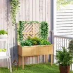 Outsunny Elevated Wood Planter with Trellis for Climbing Plants, Raised Garden Bed with Legs and Drainage Holes, Natural Wood - Image 9