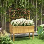 Outsunny Elevated Wood Planter with Trellis for Climbing Plants, Raised Garden Bed with Legs and Drainage Holes, Natural Wood - Image 10