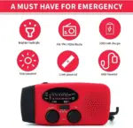 1000mAh Emergency Weather Radio with Hand Crank Solar Power and Flashlight - Image 2