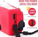 1000mAh Emergency Weather Radio with Hand Crank Solar Power and Flashlight - Image 4